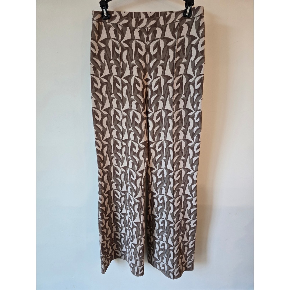 & Other Stories Capsule Brown Beige Abstract Geometric Knit Wide Leg Pants S